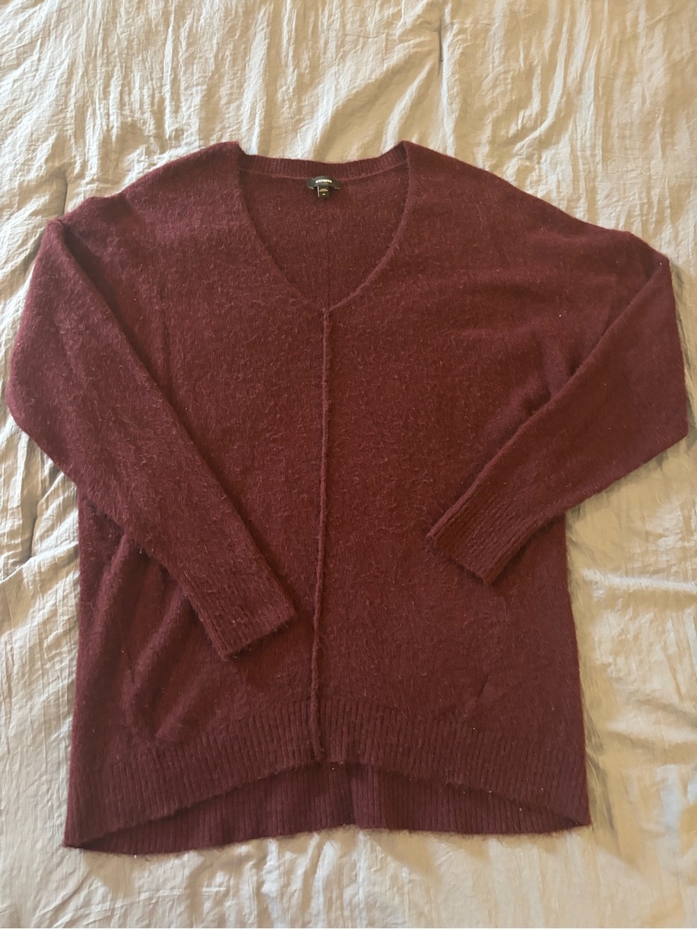 Express Women's V-Neck Sweater in Burgundy